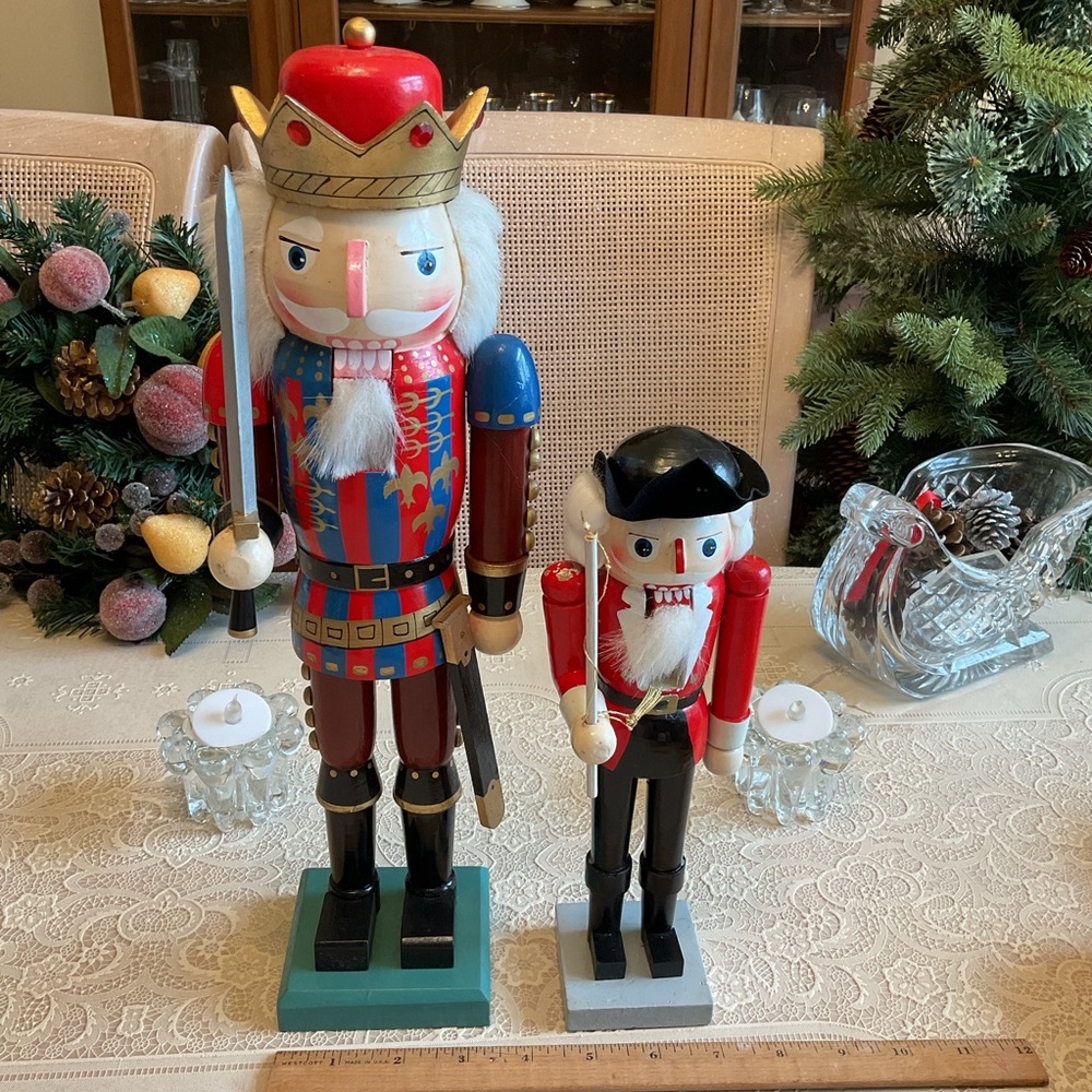Nutcracker King 15” & Soldier 10”Wood Vtg 80s Lot of 2